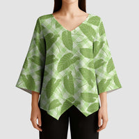 Green Hawaii Kalo Palaka Motifs Kimono Sleeve Blouse Hawaiian Taro Leaves Elegant Vibes - Polynesian Pride