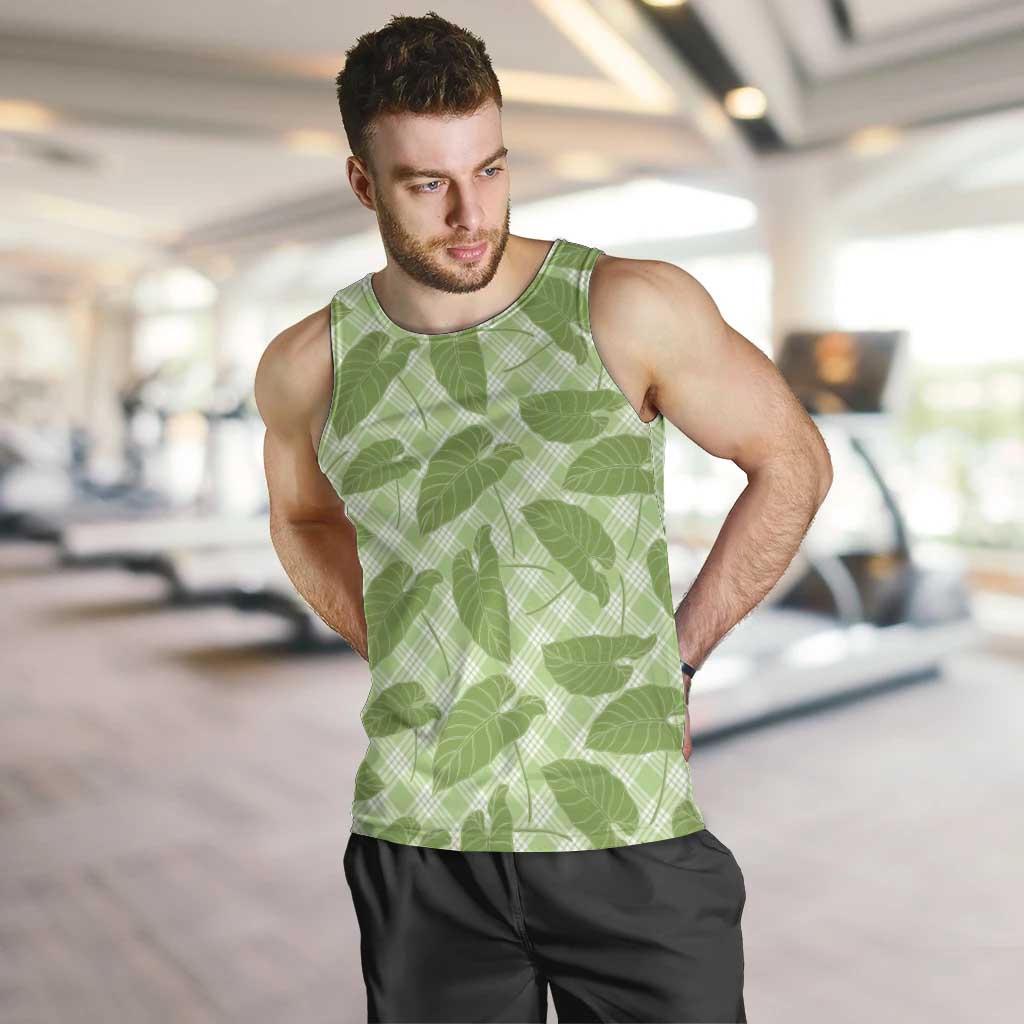 Green Hawaii Kalo Palaka Motifs Men Tank Top Hawaiian Taro Leaves Elegant Vibes - Polynesian Pride