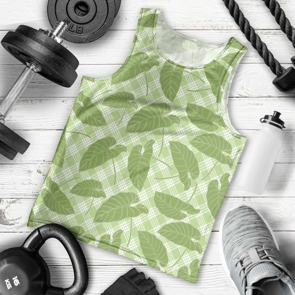 Green Hawaii Kalo Palaka Motifs Men Tank Top Hawaiian Taro Leaves Elegant Vibes - Polynesian Pride