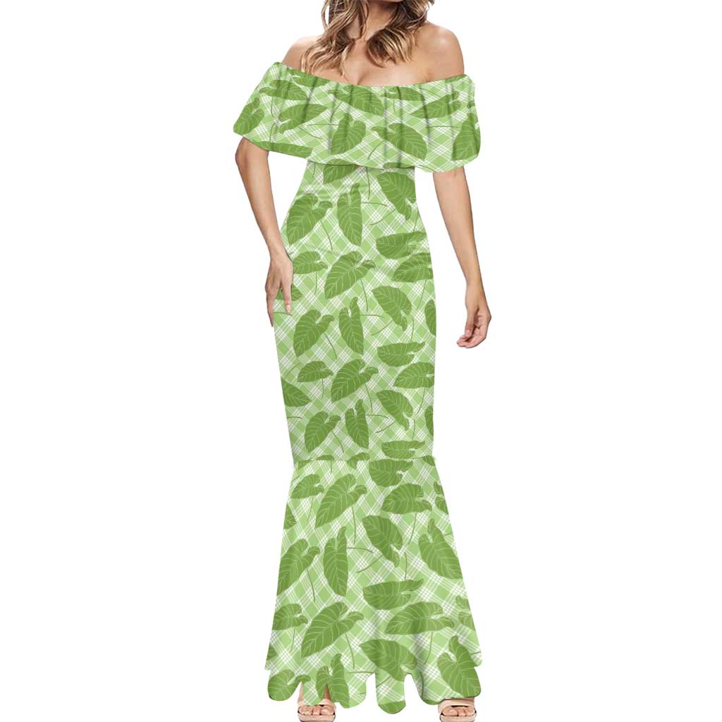 Green Hawaii Kalo Palaka Motifs Mermaid Dress Hawaiian Taro Leaves Elegant Vibes - Polynesian Pride