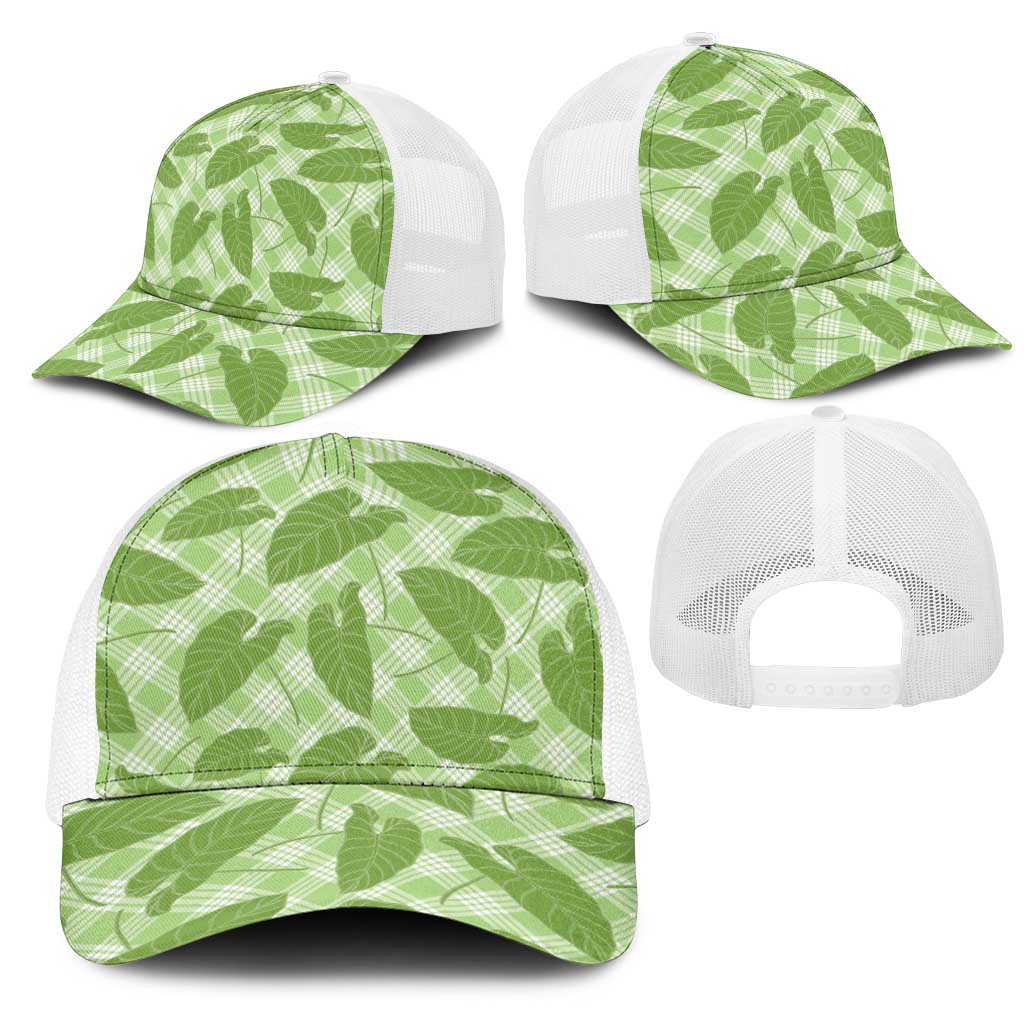 Green Hawaii Kalo Palaka Motifs Mesh Trucker Cap Hawaiian Taro Leaves Elegant Vibes LT14 - Polynesian Pride