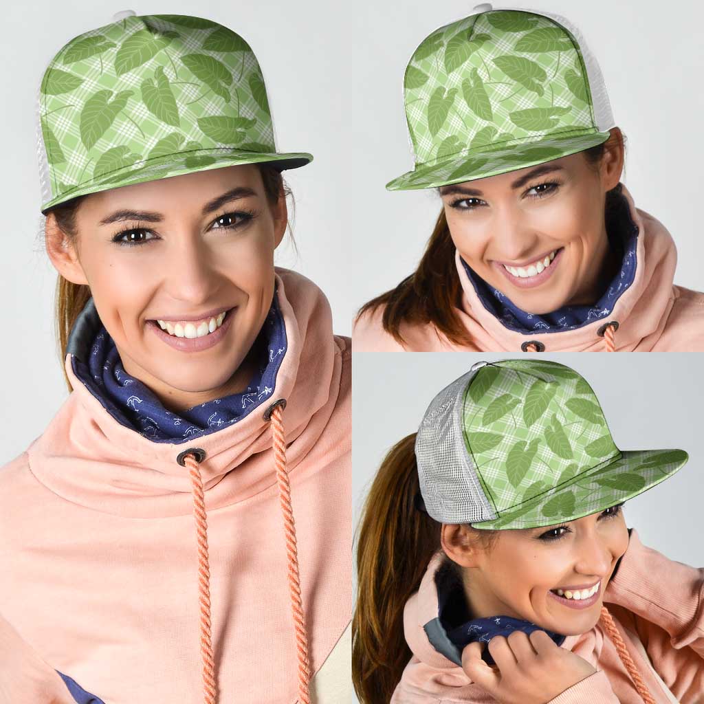 Green Hawaii Kalo Palaka Motifs Mesh Trucker Cap Hawaiian Taro Leaves Elegant Vibes LT14 - Polynesian Pride