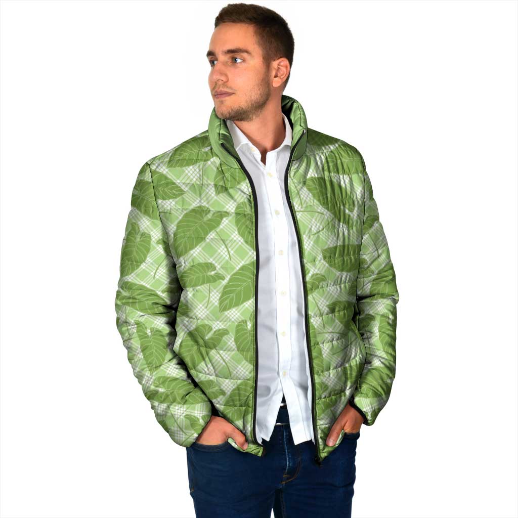 Green Hawaii Kalo Palaka Motifs Padded Jacket Hawaiian Taro Leaves Elegant Vibes - Polynesian Pride