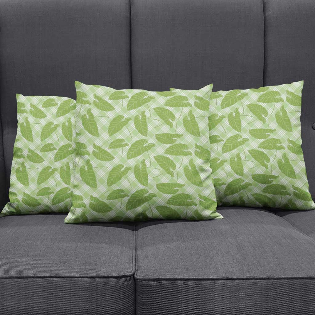 Green Hawaii Kalo Palaka Motifs Pillow Cover Hawaiian Taro Leaves Elegant Vibes - Polynesian Pride