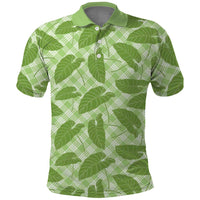 Green Hawaii Kalo Palaka Motifs Polo Shirt Hawaiian Taro Leaves Elegant Vibes - Polynesian Pride
