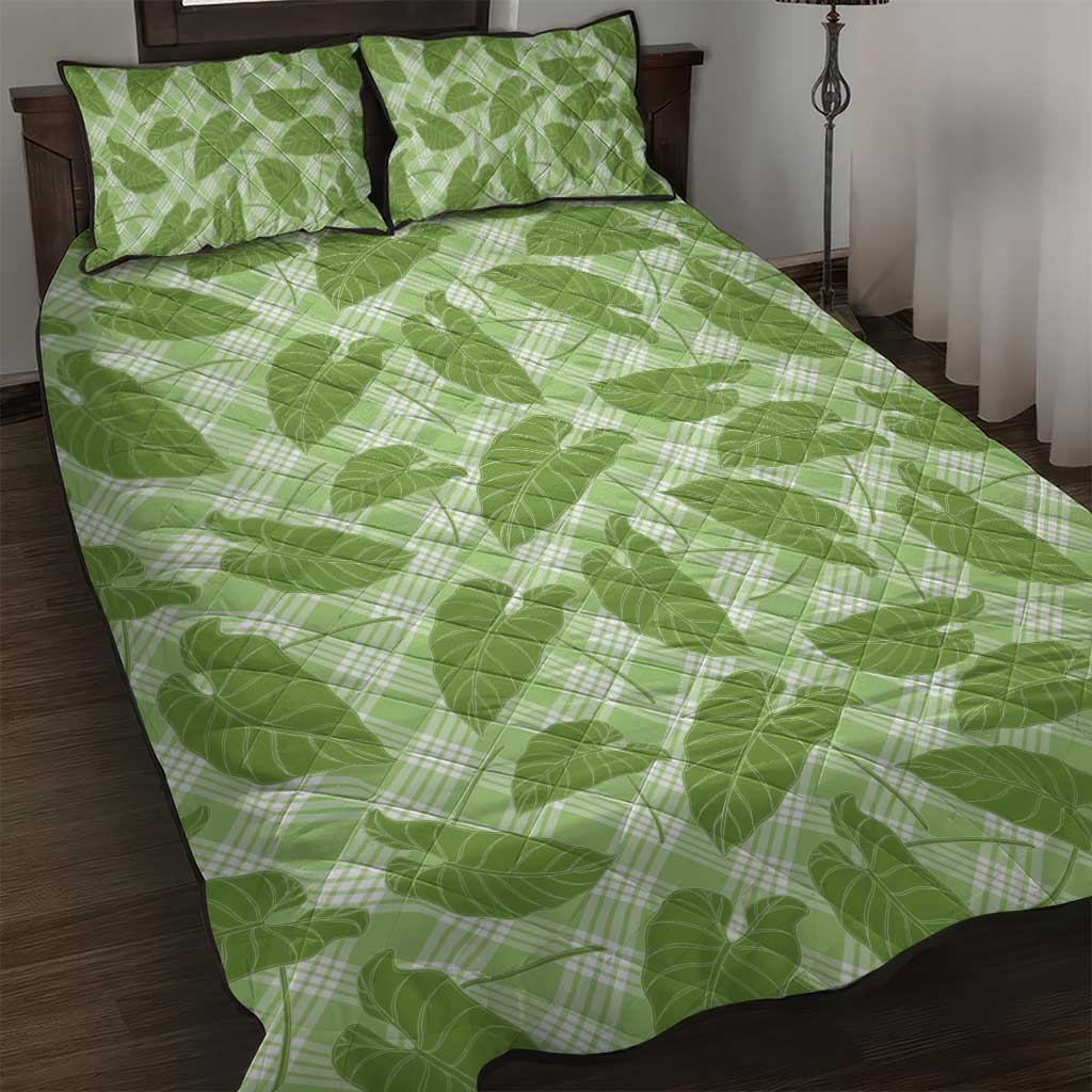 Green Hawaii Kalo Palaka Motifs Quilt Bed Set Hawaiian Taro Leaves Elegant Vibes - Polynesian Pride