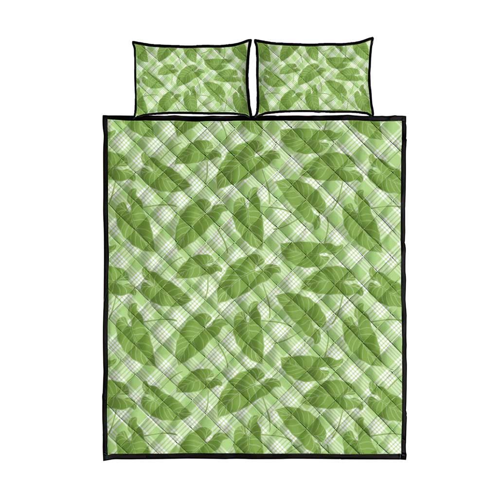 Green Hawaii Kalo Palaka Motifs Quilt Bed Set Hawaiian Taro Leaves Elegant Vibes - Polynesian Pride
