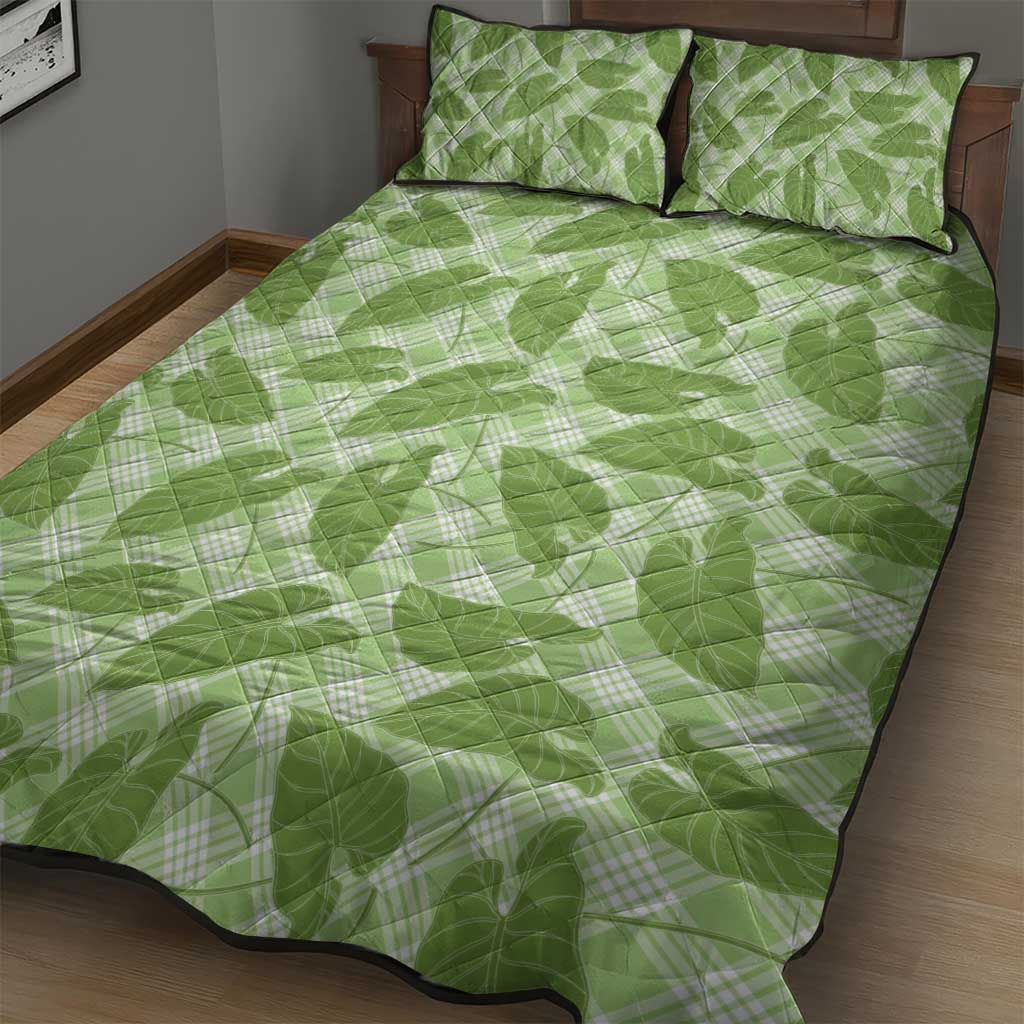 Green Hawaii Kalo Palaka Motifs Quilt Bed Set Hawaiian Taro Leaves Elegant Vibes - Polynesian Pride