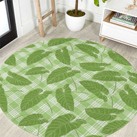 Green Hawaii Kalo Palaka Motifs Round Carpet Hawaiian Taro Leaves Elegant Vibes - Polynesian Pride