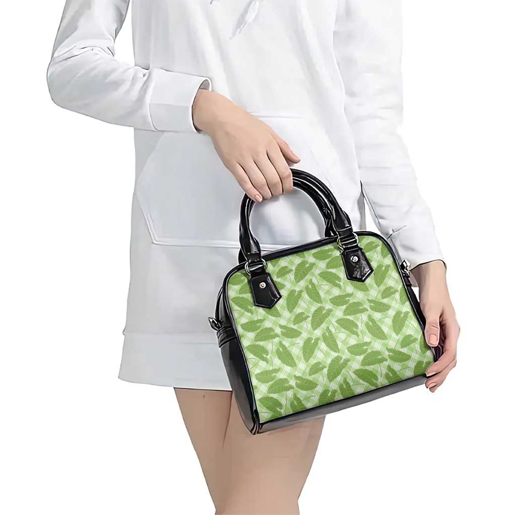 Green Hawaii Kalo Palaka Motifs Shoulder Handbag Hawaiian Taro Leaves Elegant Vibes - Polynesian Pride