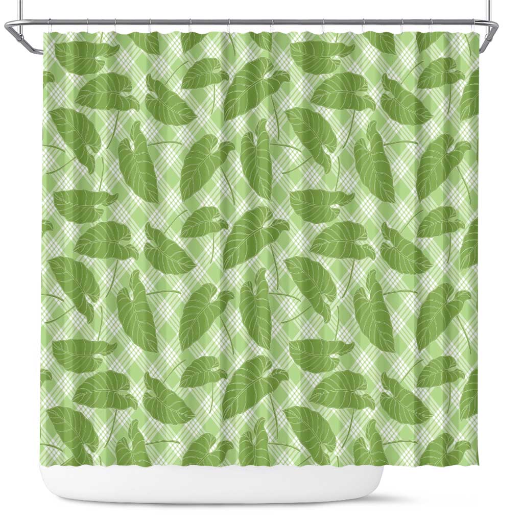 Green Hawaii Kalo Palaka Motifs Shower Curtain Hawaiian Taro Leaves Elegant Vibes - Polynesian Pride