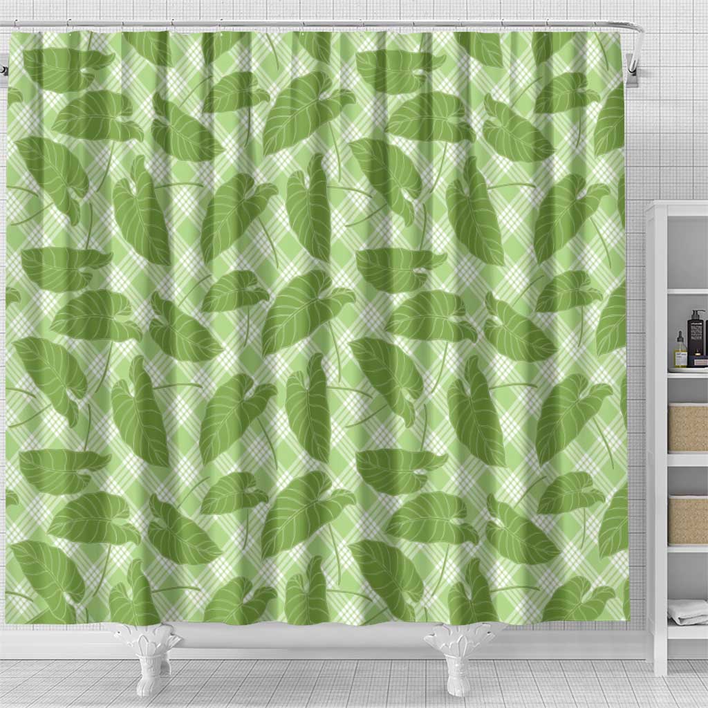 Green Hawaii Kalo Palaka Motifs Shower Curtain Hawaiian Taro Leaves Elegant Vibes - Polynesian Pride
