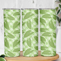 Green Hawaii Kalo Palaka Motifs Skinny Tumbler Hawaiian Taro Leaves Elegant Vibes - Polynesian Pride