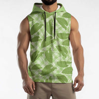 Green Hawaii Kalo Palaka Motifs Sleeveless Hoodie Hawaiian Taro Leaves Elegant Vibes - Polynesian Pride