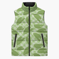 Green Hawaii Kalo Palaka Motifs Sleeveless Puffer Jacket Hawaiian Taro Leaves Elegant Vibes - Polynesian Pride