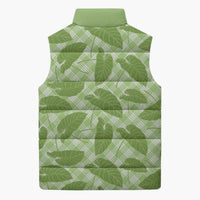 Green Hawaii Kalo Palaka Motifs Sleeveless Puffer Jacket Hawaiian Taro Leaves Elegant Vibes - Polynesian Pride