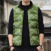 Green Hawaii Kalo Palaka Motifs Sleeveless Puffer Jacket Hawaiian Taro Leaves Elegant Vibes - Polynesian Pride