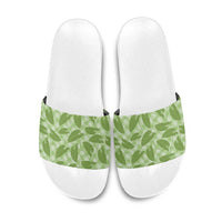 Green Hawaii Kalo Palaka Motifs Slide Sandals Hawaiian Taro Leaves Elegant Vibes - Polynesian Pride