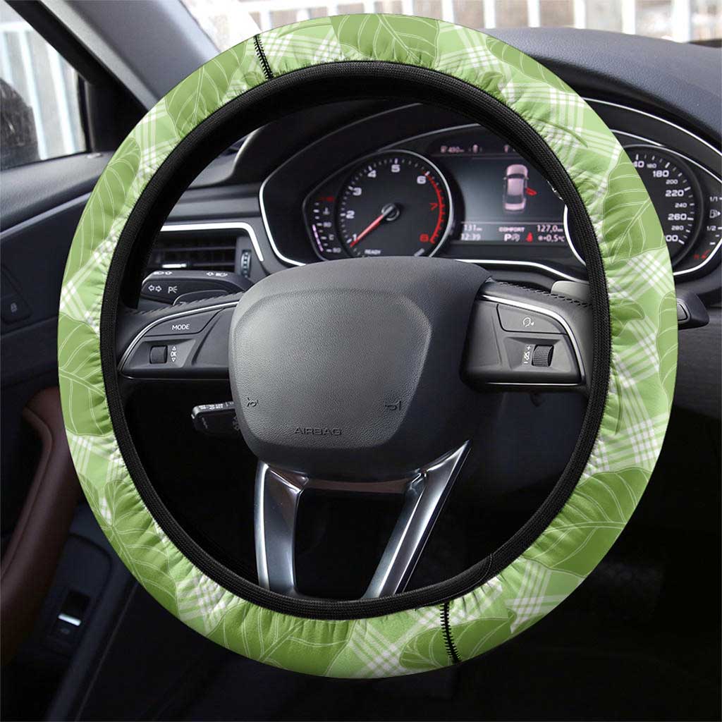 Green Hawaii Kalo Palaka Motifs Steering Wheel Cover Hawaiian Taro Leaves Elegant Vibes - Polynesian Pride