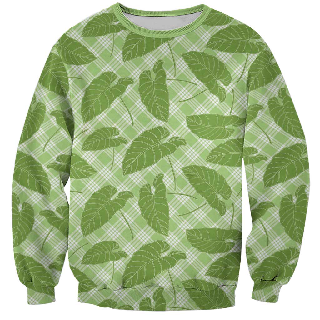 Green Hawaii Kalo Palaka Motifs Sweatshirt Hawaiian Taro Leaves Elegant Vibes - Polynesian Pride