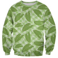 Green Hawaii Kalo Palaka Motifs Sweatshirt Hawaiian Taro Leaves Elegant Vibes - Polynesian Pride