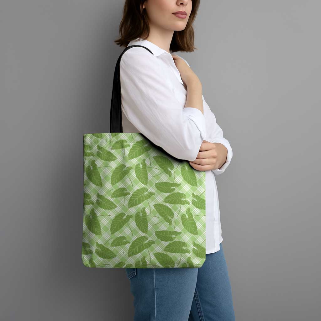 Green Hawaii Kalo Palaka Motifs Tote Bag Hawaiian Taro Leaves Elegant Vibes - Polynesian Pride