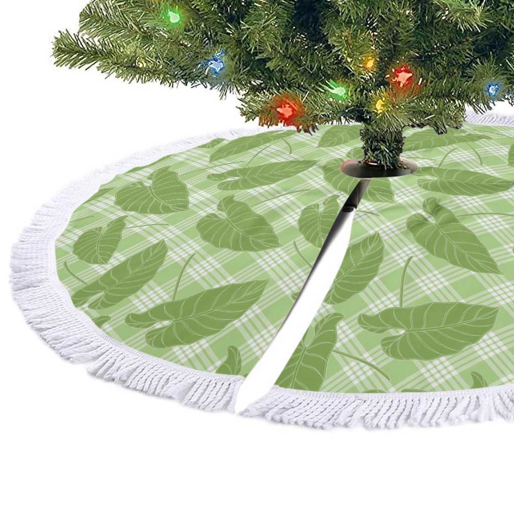 Green Hawaii Kalo Palaka Motifs Tree Skirt Hawaiian Taro Leaves Elegant Vibes - Polynesian Pride