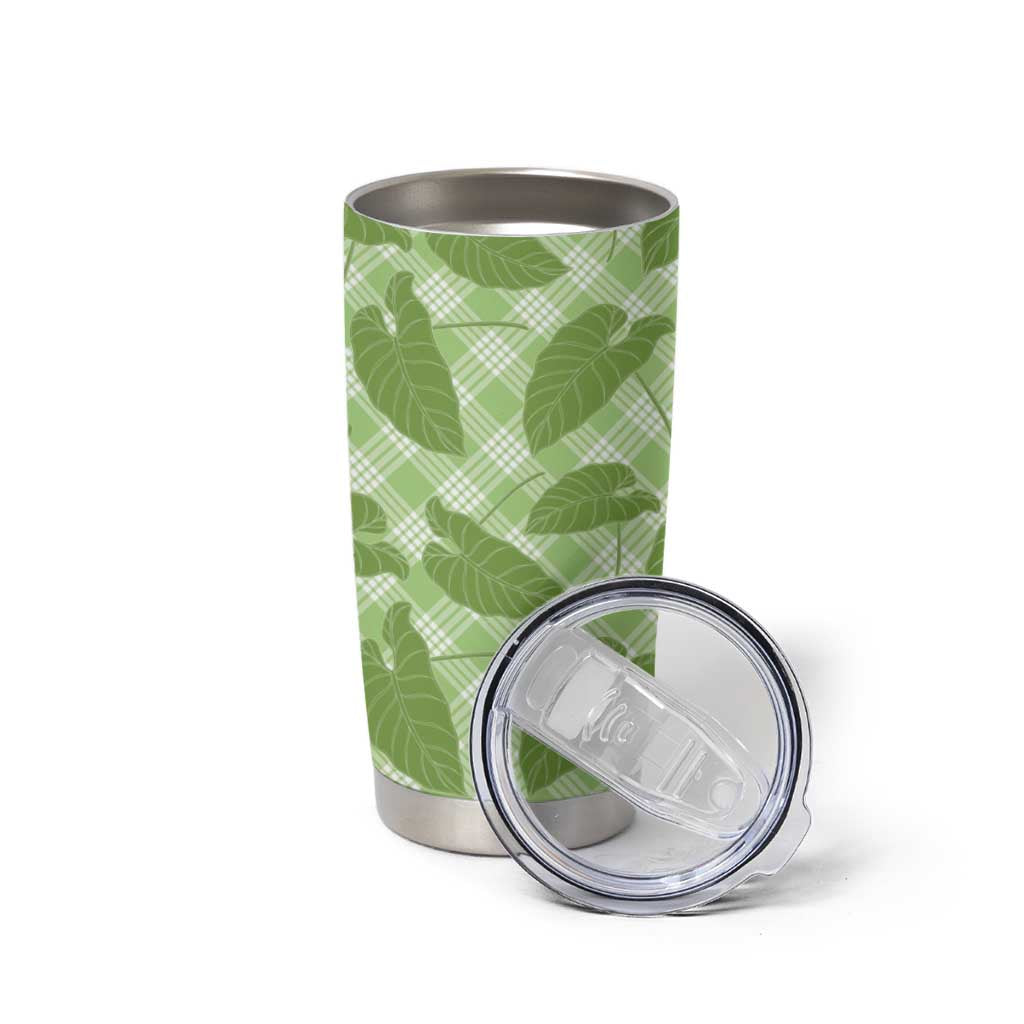 Green Hawaii Kalo Palaka Motifs Tumbler Cup Hawaiian Taro Leaves Elegant Vibes - Polynesian Pride