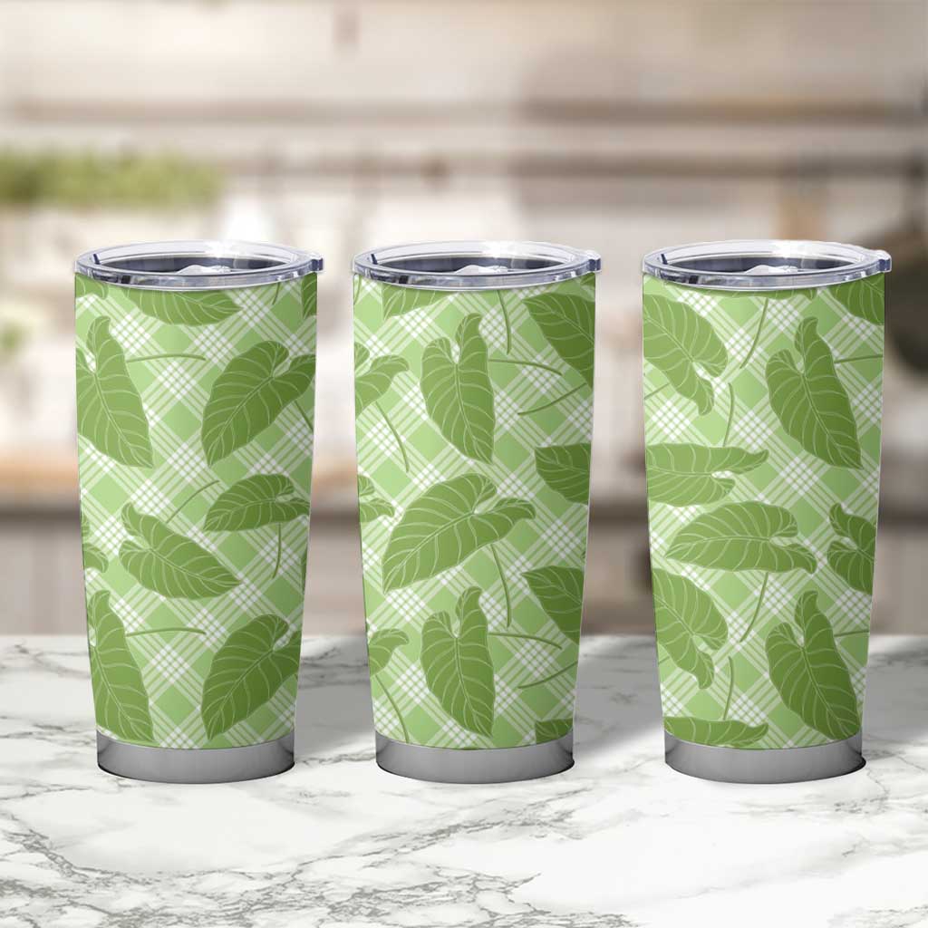 Green Hawaii Kalo Palaka Motifs Tumbler Cup Hawaiian Taro Leaves Elegant Vibes - Polynesian Pride