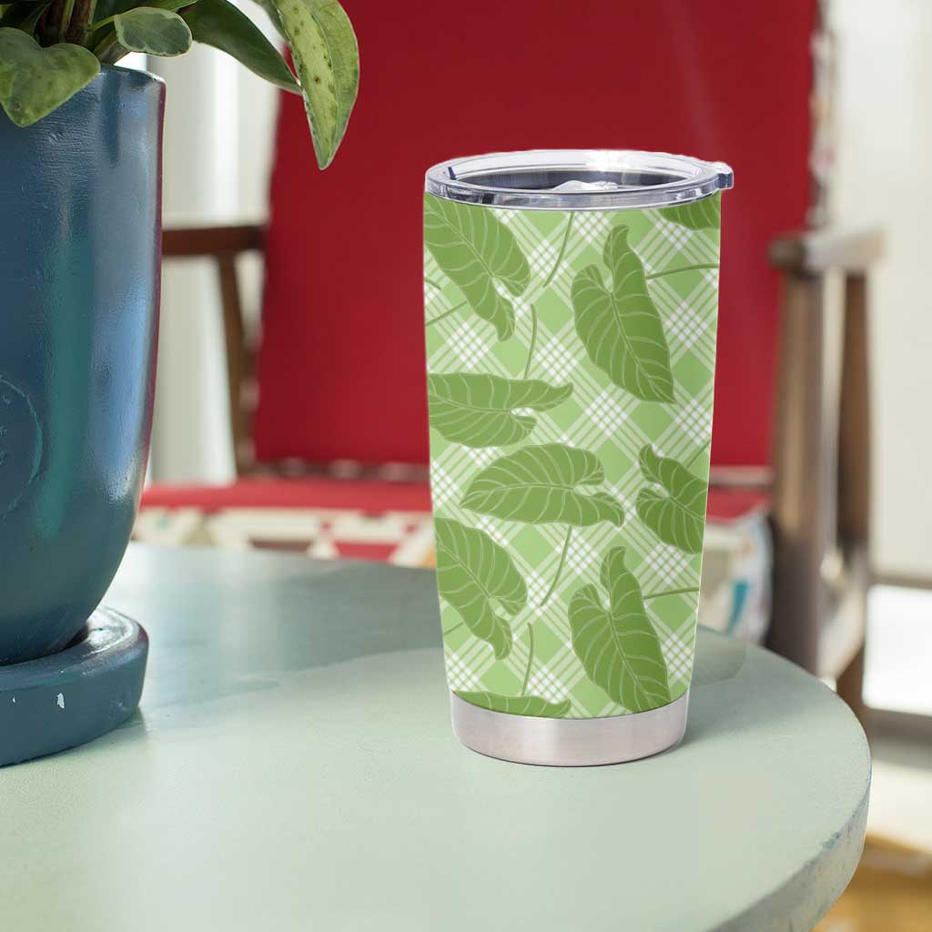 Green Hawaii Kalo Palaka Motifs Tumbler Cup Hawaiian Taro Leaves Elegant Vibes - Polynesian Pride