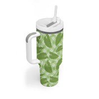 Green Hawaii Kalo Palaka Motifs Tumbler With Handle Hawaiian Taro Leaves Elegant Vibes - Polynesian Pride