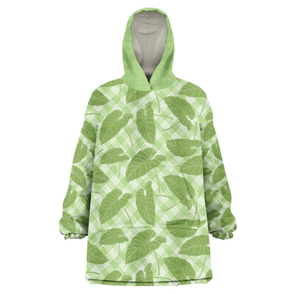Green Hawaii Kalo Palaka Motifs Wearable Blanket Hoodie Hawaiian Taro Leaves Elegant Vibes - Polynesian Pride