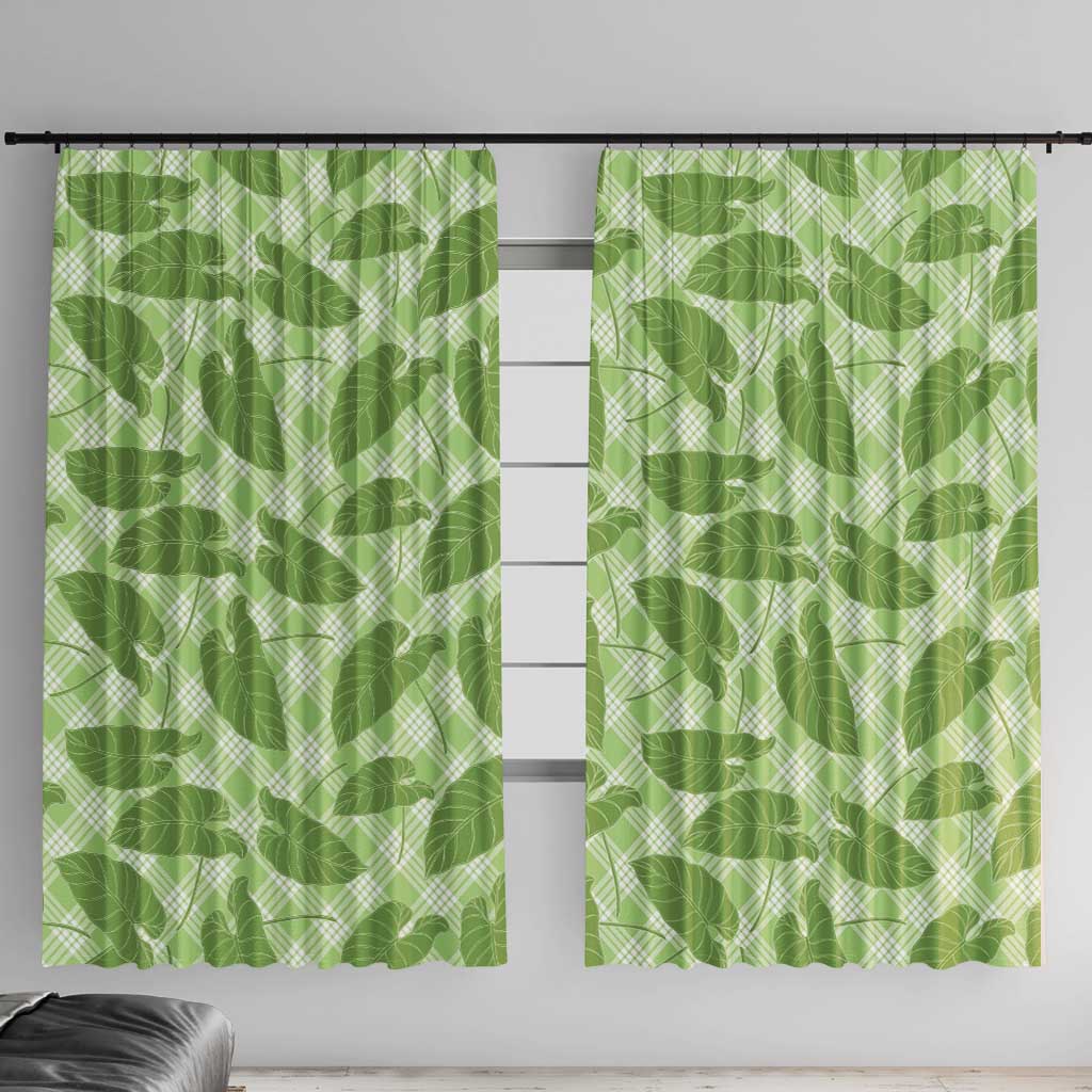 Green Hawaii Kalo Palaka Motifs Window Curtain Hawaiian Taro Leaves Elegant Vibes - Polynesian Pride