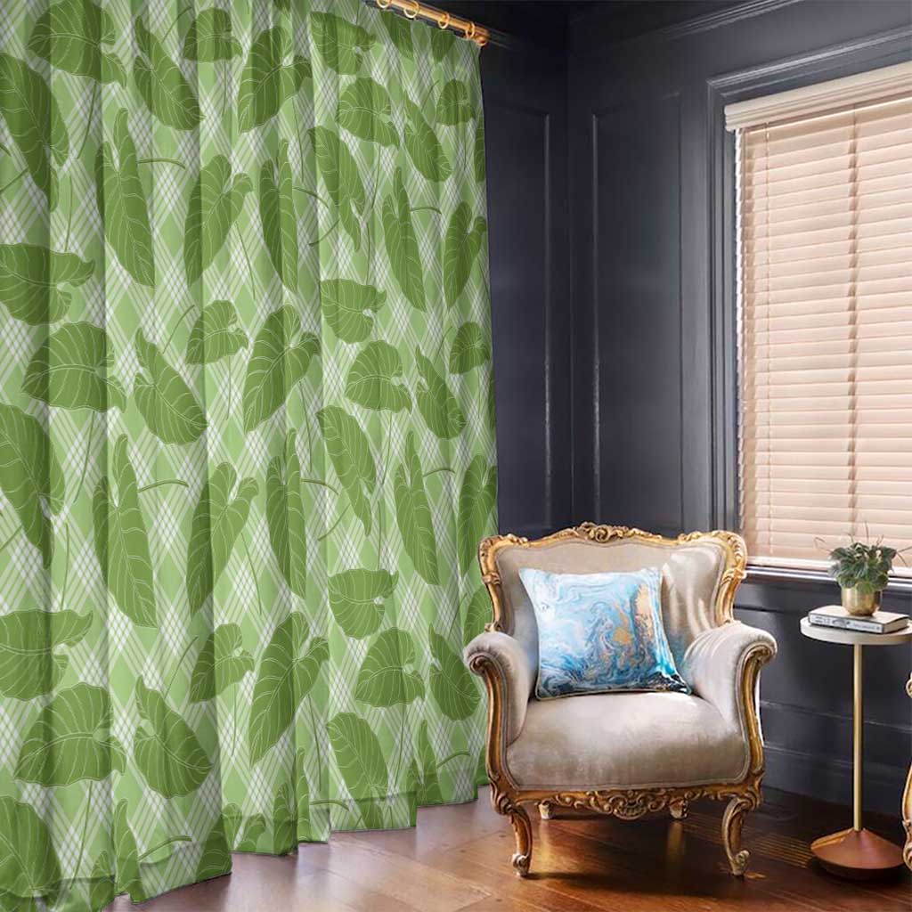 Green Hawaii Kalo Palaka Motifs Window Curtain Hawaiian Taro Leaves Elegant Vibes - Polynesian Pride