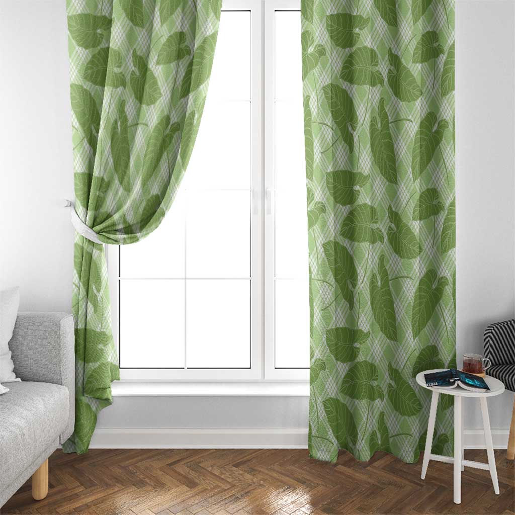 Green Hawaii Kalo Palaka Motifs Window Curtain Hawaiian Taro Leaves Elegant Vibes - Polynesian Pride