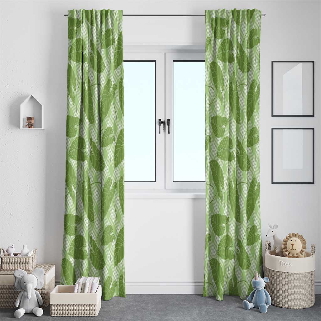 Green Hawaii Kalo Palaka Motifs Window Curtain Hawaiian Taro Leaves Elegant Vibes - Polynesian Pride