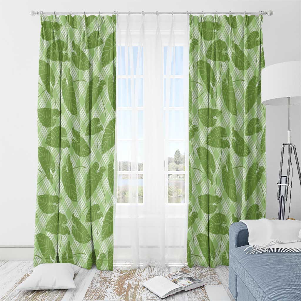 Green Hawaii Kalo Palaka Motifs Window Curtain Hawaiian Taro Leaves Elegant Vibes - Polynesian Pride
