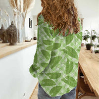 Green Hawaii Kalo Palaka Motifs Women Casual Shirt Hawaiian Taro Leaves Elegant Vibes - Polynesian Pride