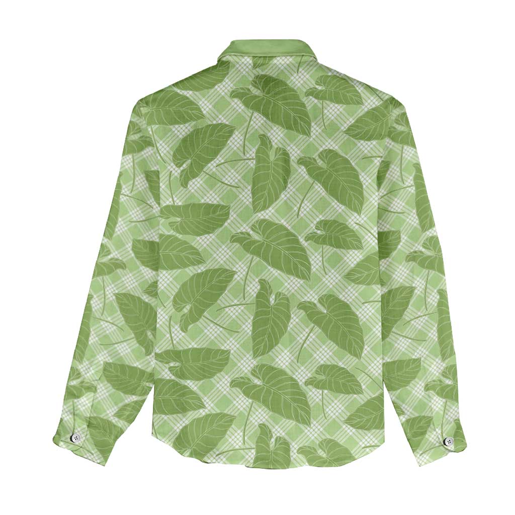 Green Hawaii Kalo Palaka Motifs Women Casual Shirt Hawaiian Taro Leaves Elegant Vibes - Polynesian Pride