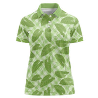 Green Hawaii Kalo Palaka Motifs Women Polo Shirt Hawaiian Taro Leaves Elegant Vibes - Polynesian Pride