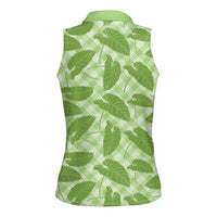 Green Hawaii Kalo Palaka Motifs Women Sleeveless Polo Shirt Hawaiian Taro Leaves Elegant Vibes - Polynesian Pride