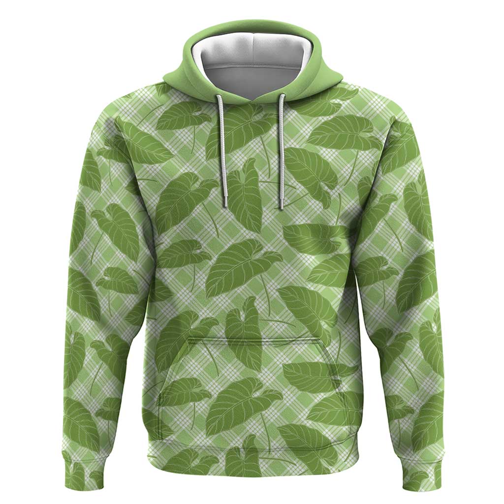 Green Hawaii Kalo Palaka Motifs Zip Hoodie Hawaiian Taro Leaves Elegant Vibes - Polynesian Pride