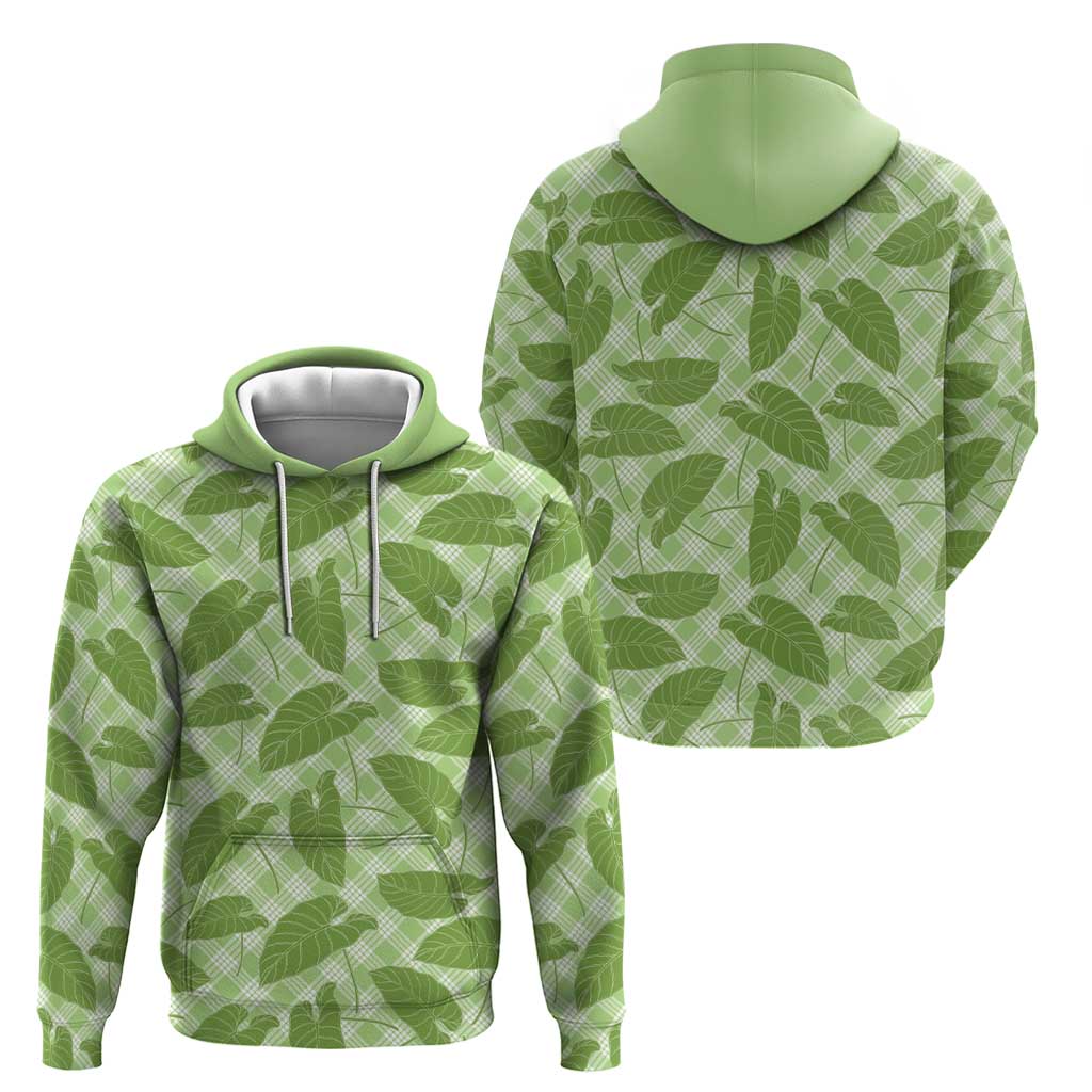 Green Hawaii Kalo Palaka Motifs Zip Hoodie Hawaiian Taro Leaves Elegant Vibes - Polynesian Pride