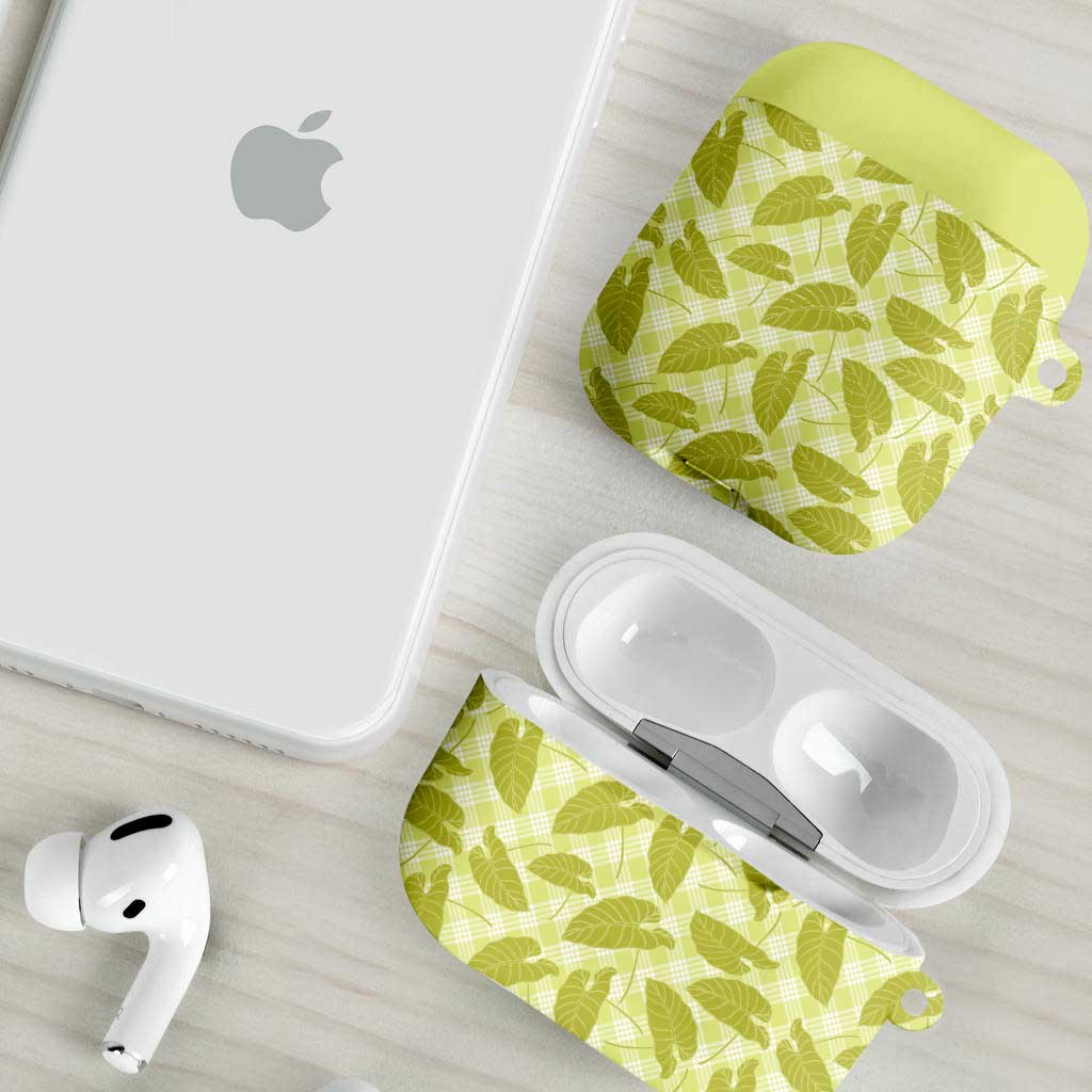 Lime Green Hawaii Kalo Palaka Motifs AirPods Case Hawaiian Taro Leaves Elegant Vibes - Polynesian Pride