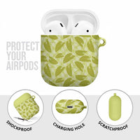 Lime Green Hawaii Kalo Palaka Motifs AirPods Case Hawaiian Taro Leaves Elegant Vibes - Polynesian Pride