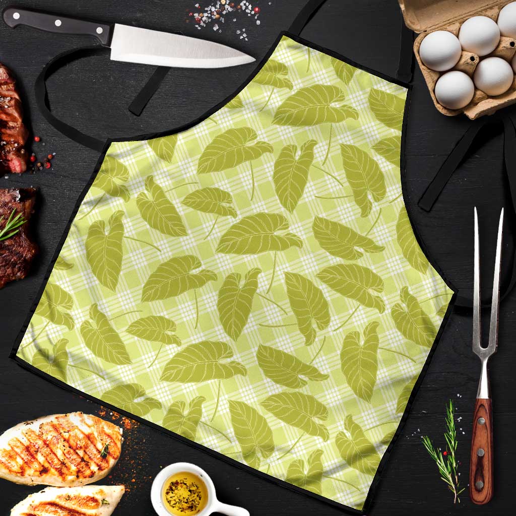 Lime Green Hawaii Kalo Palaka Motifs Apron Hawaiian Taro Leaves Elegant Vibes - Polynesian Pride