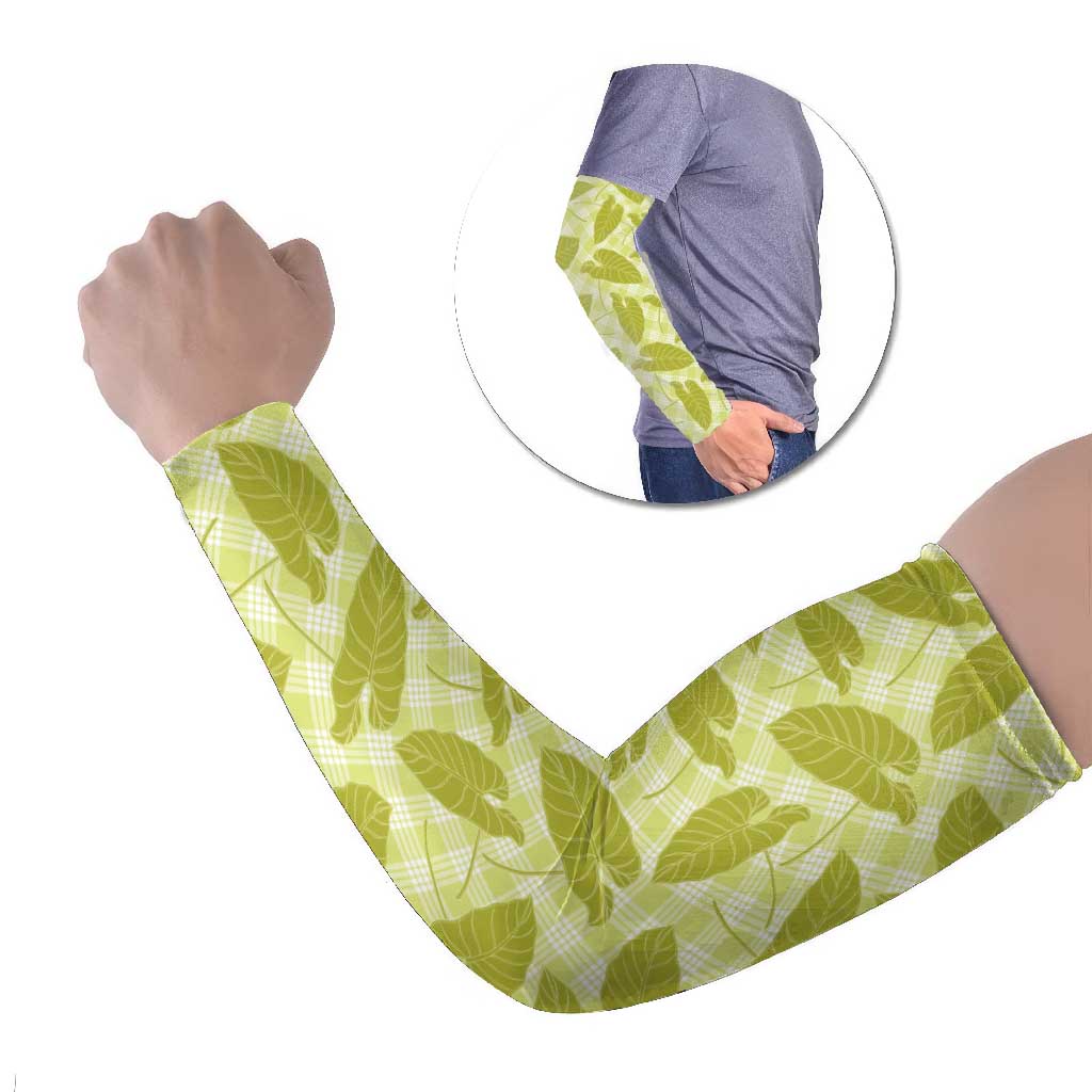 Lime Green Hawaii Kalo Palaka Motifs Arm Sleeves Hawaiian Taro Leaves Elegant Vibes - Polynesian Pride