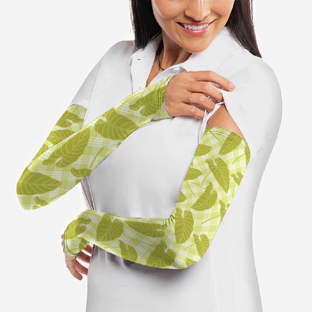 Lime Green Hawaii Kalo Palaka Motifs Arm Sleeves Hawaiian Taro Leaves Elegant Vibes - Polynesian Pride