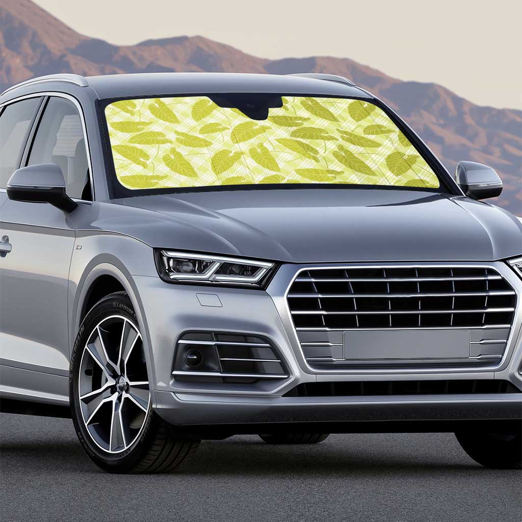 Lime Green Hawaii Kalo Palaka Motifs Auto Sun Shade Hawaiian Taro Leaves Elegant Vibes - Polynesian Pride