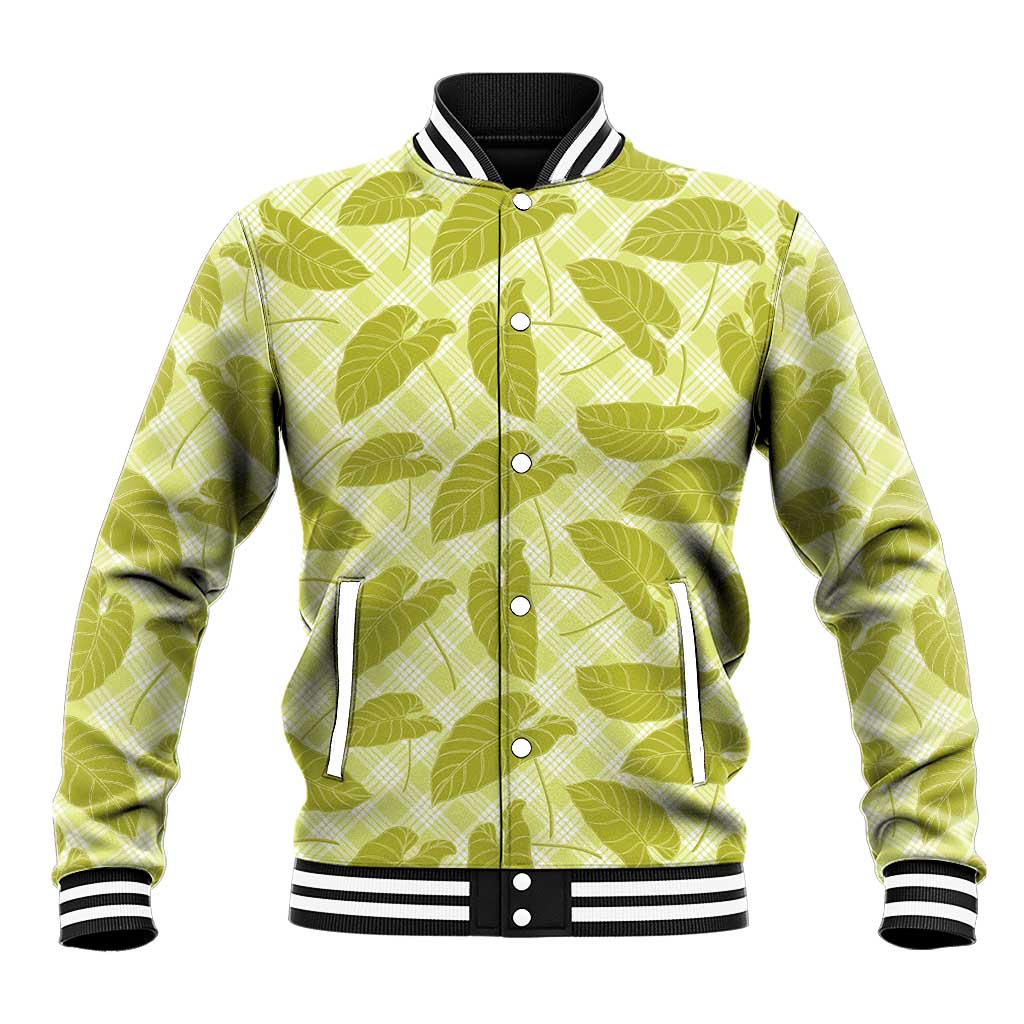 Lime Green Hawaii Kalo Palaka Motifs Baseball Jacket Hawaiian Taro Leaves Elegant Vibes - Polynesian Pride
